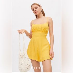 UO Cassidy Ruched Tie-Shoulder Romper size Small, good/great condition